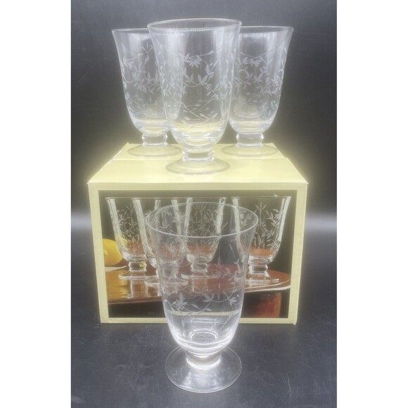 Lenox Heather Clear Handcut Etched Glass Tumblers  15oz Set Of 4 - Picture 1 of 7
